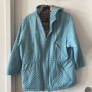BURBERRY LONDON QUILTED JACKET WITH HOOD SIZE  light blue